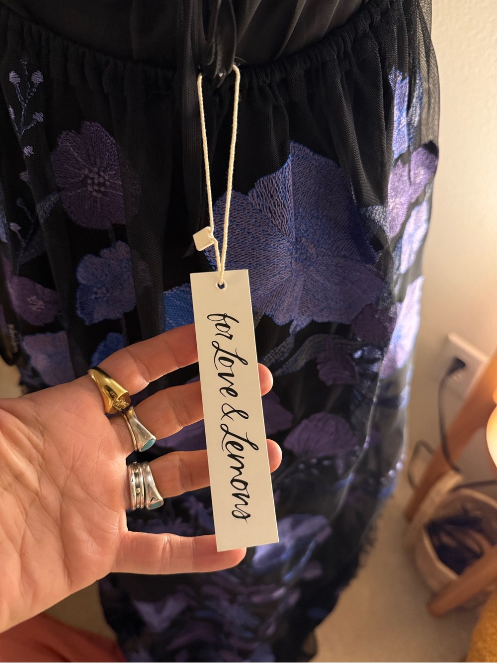 For Love & Lemons Black Maxi Dress with Purple Floral Embroidery - Picture 6 of 9